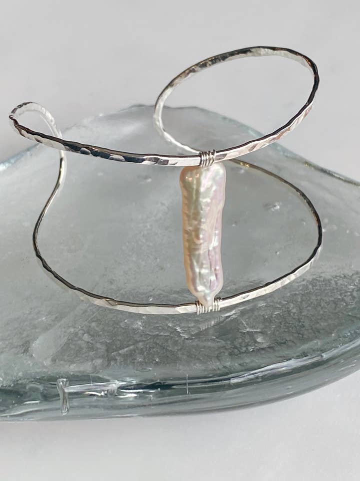 Organic pearl cuff-sterling silver for wholesale by Bonnie Boardman Jewelry