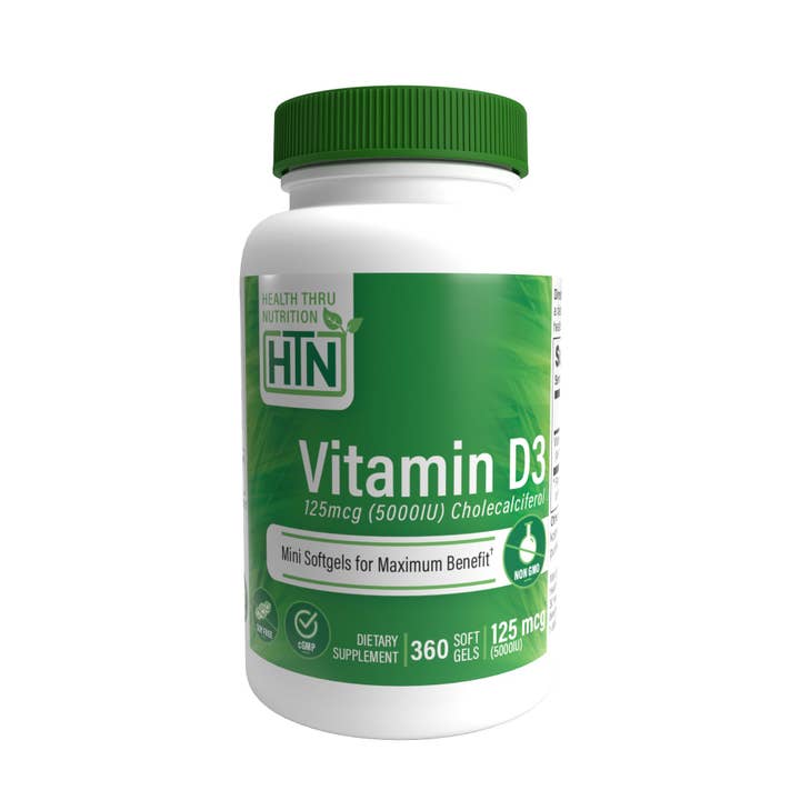 Vitamin D3 5,000iu (ikke-GMO) 360 Softgels for engroshandel hos Health Thru Nutrition