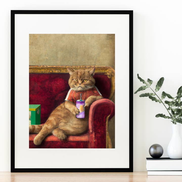 Art Print - Couch Kitty Renaissance Fancy Cat for wholesale by The Wolfshop