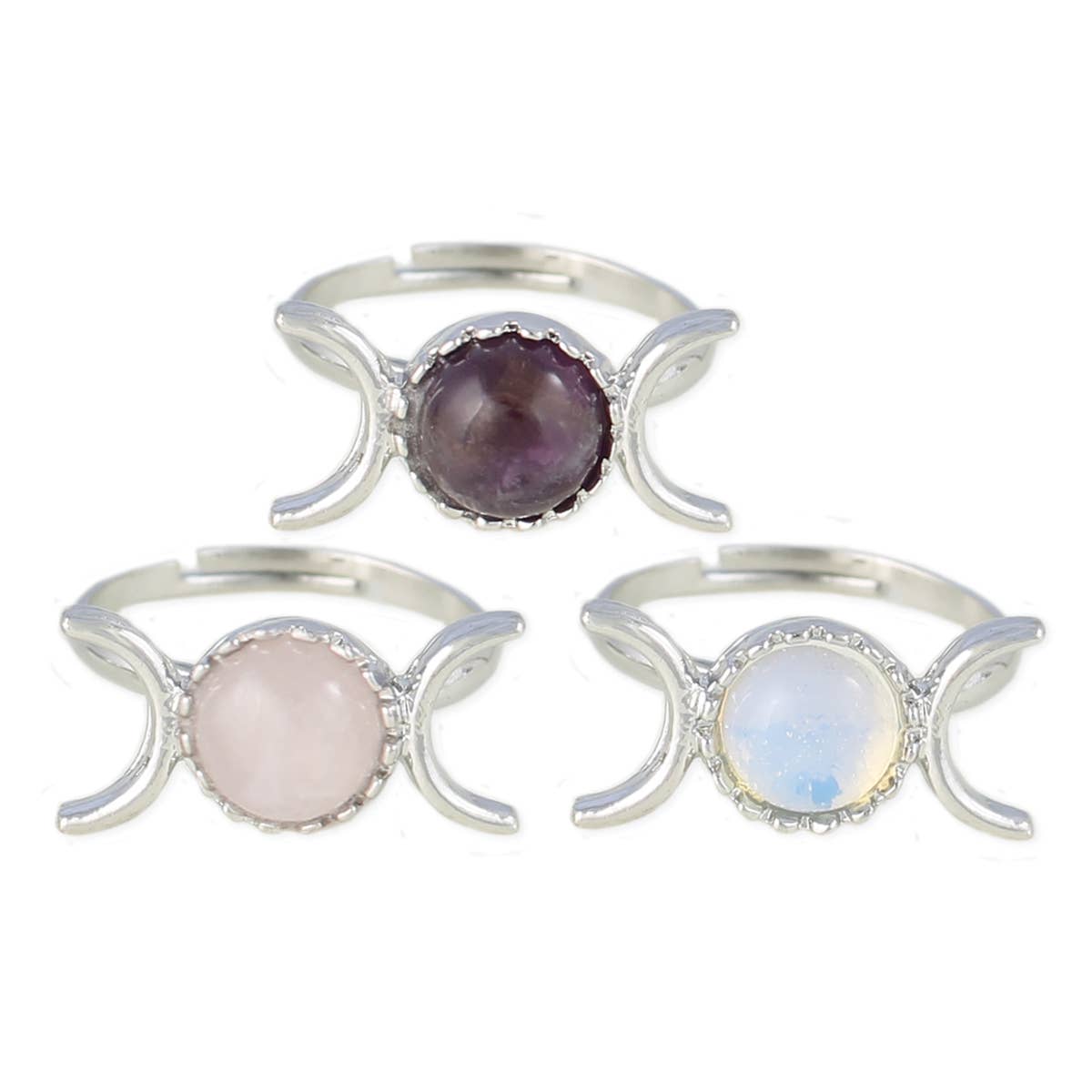 ZAD - Wholesale Single Stone/Solitaire Ring - Stone Moon Goddess Silver Adjustable Ring1