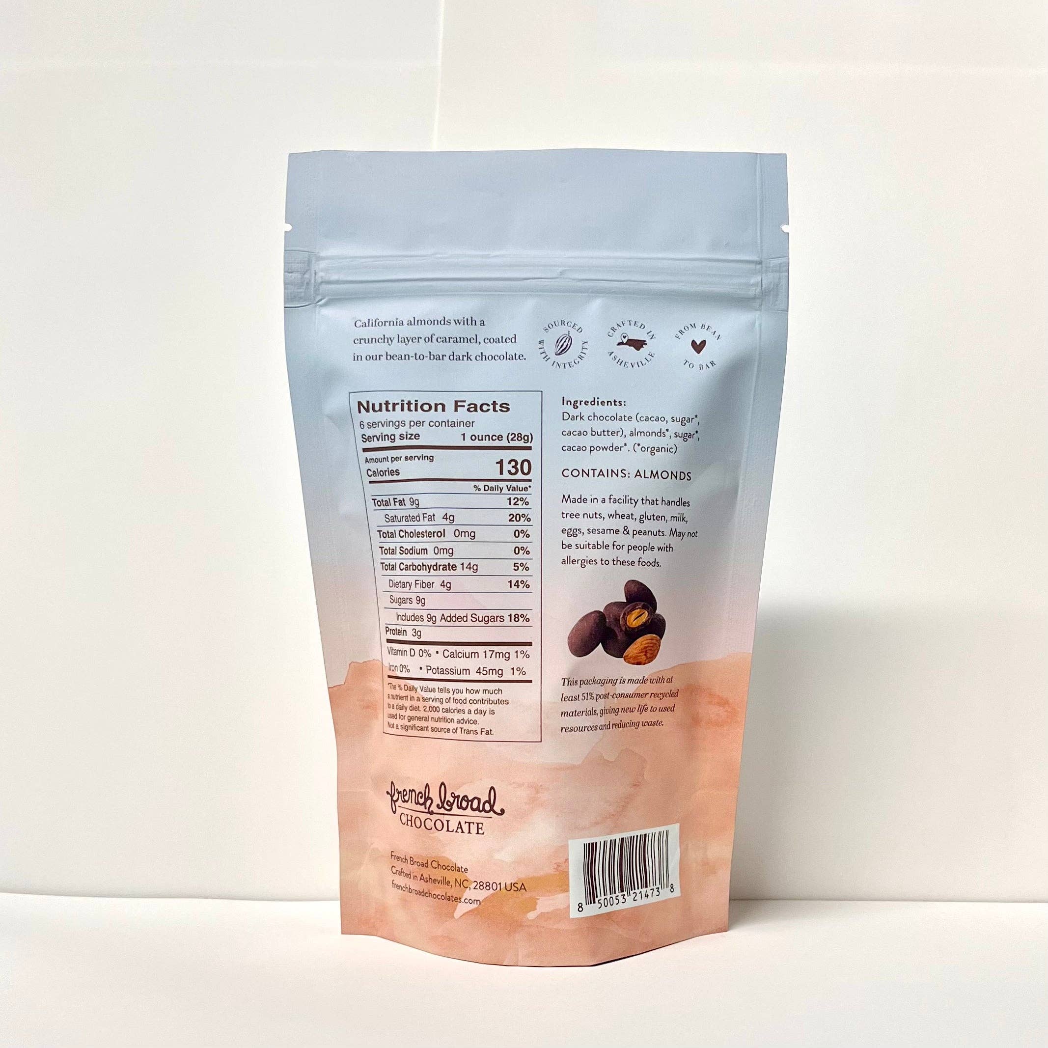 French Broad Chocolate - Wholesale Chocolate Covered Sweets - Dark Chocolate-Covered Caramelized Almonds - 6oz2