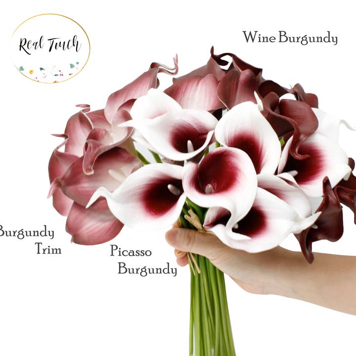 Angel Isabella - Wholesale Artificial Flowers - 10-stem real touch calla lily-Red burgundy color palette