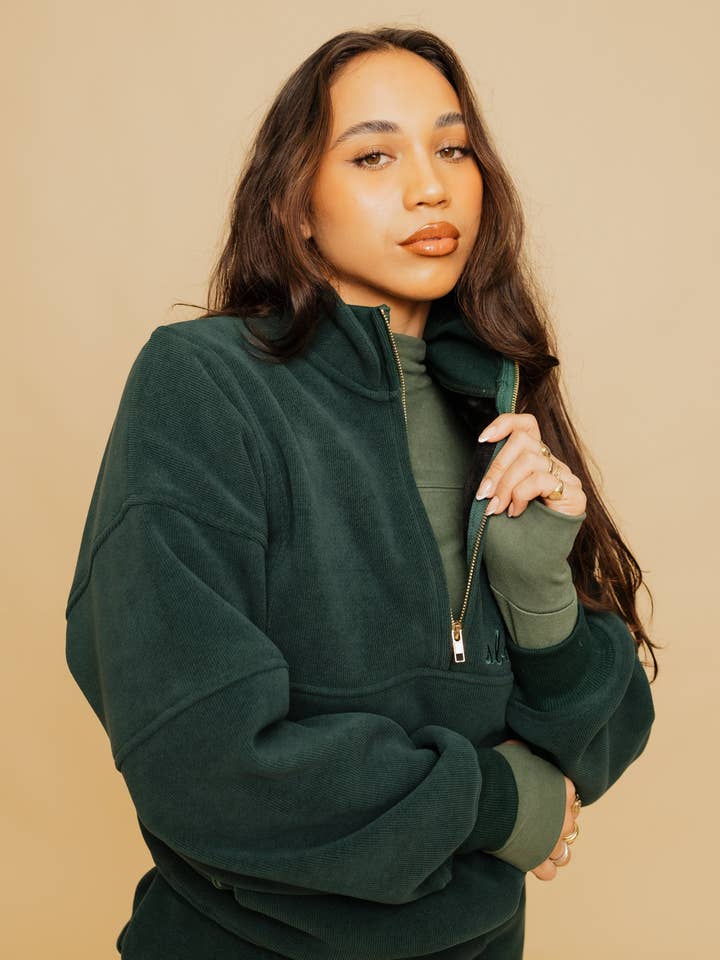 Rumi Fleece Crew Jacket - Empress Green for wholesale by Savage Babe Collection