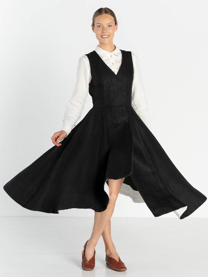 Son de Flor - Wholesale Dress - Women's - Rosa – Midi Linen Dress with Double-Button Front3