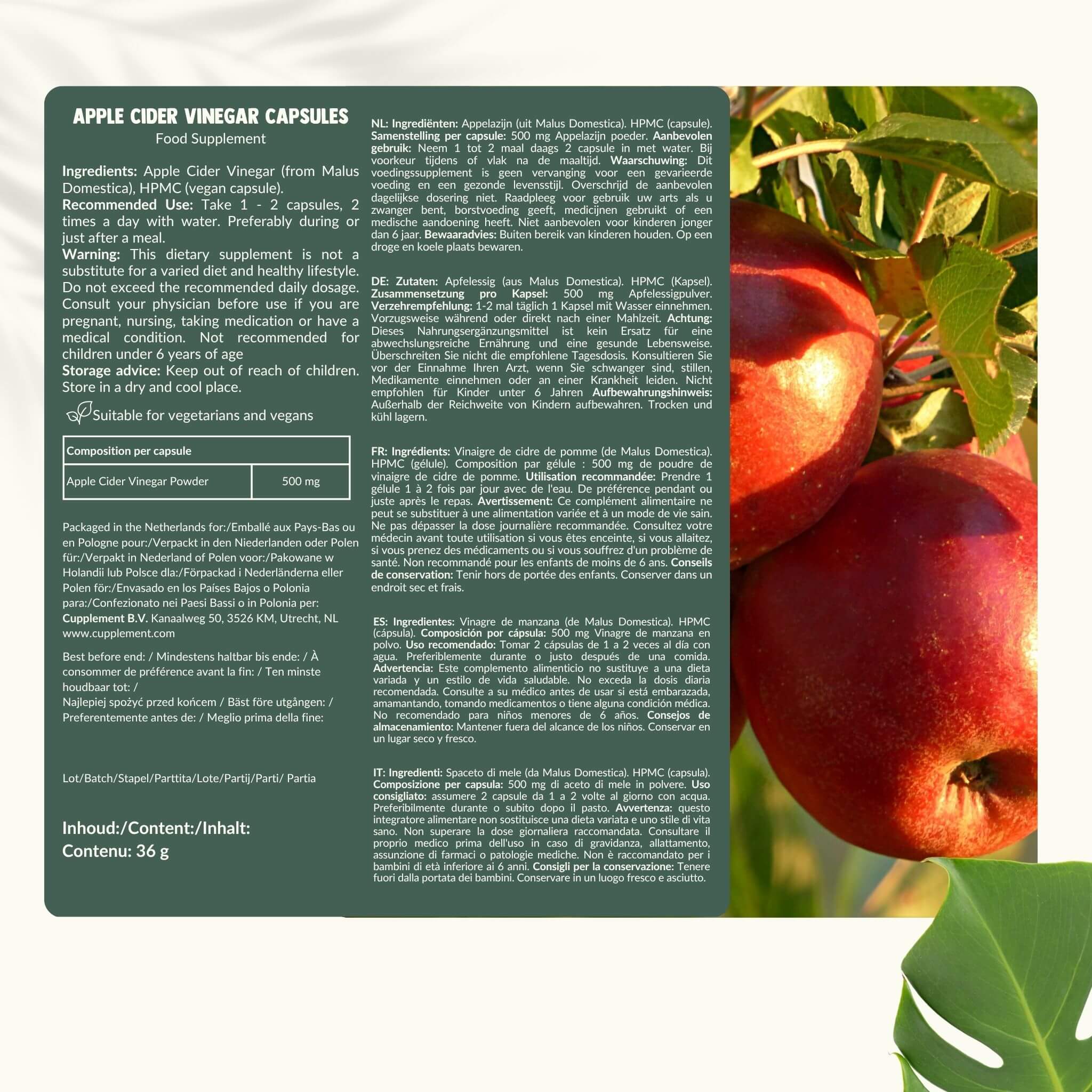 Cupplement b.v. – Engroshandel Kosttilskud og vitaminer – Æblecidereddike Kapsler 500 mg 60 Kapsler7