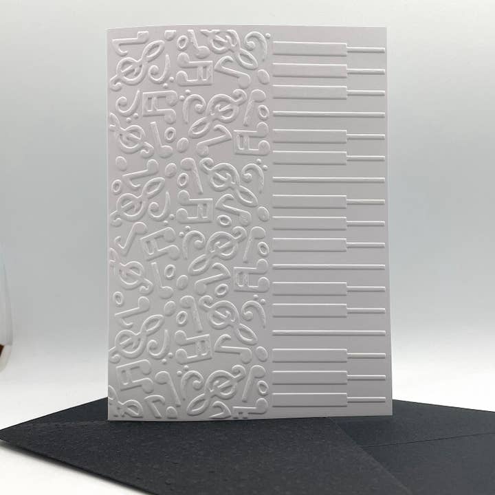 Cartes musicales gaufrées pour piano - Paquet de 6 pour la vente par Looks Inviting