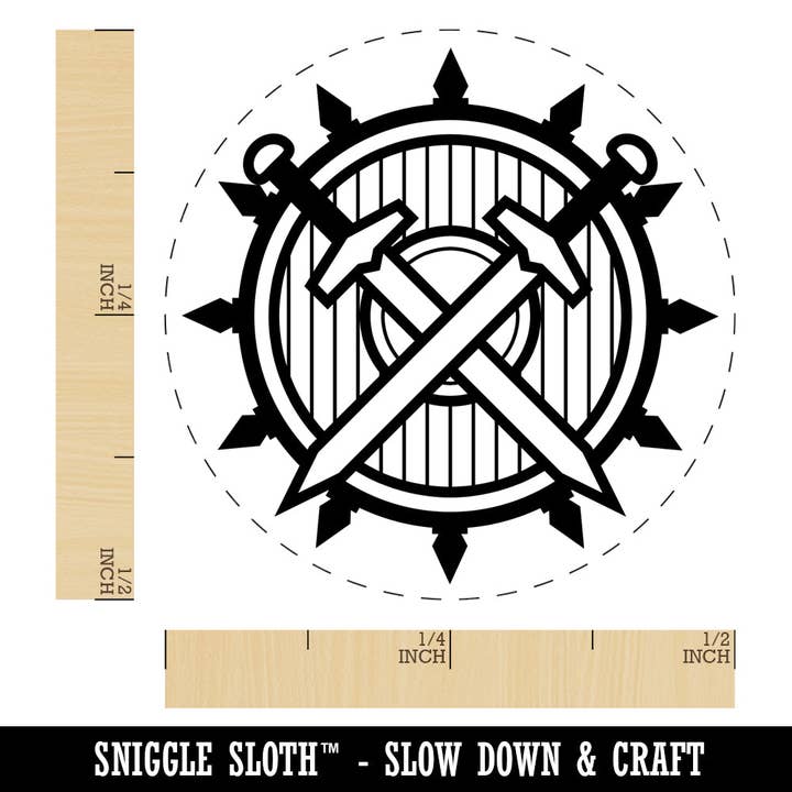 Fighter Warrior Sword and Shield Self-Inking Rubber Stamp for Stamping Crafting Planners for wholesale by Sniggle Sloth