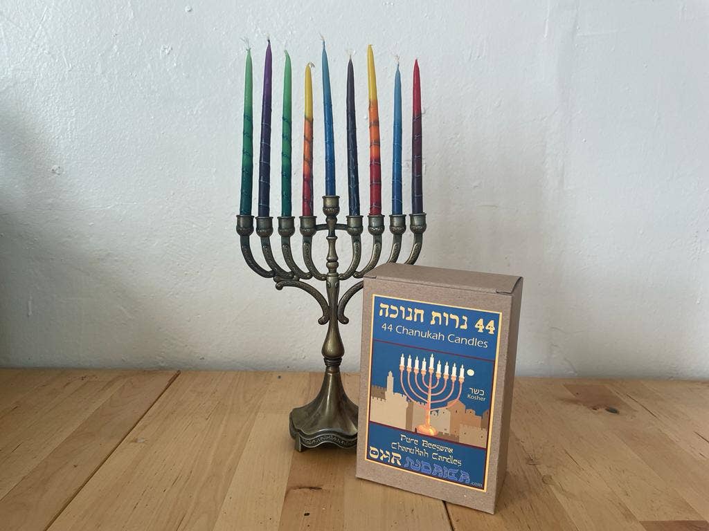 Ohr Judaica - Wholesale Tapered Candle/Candlestick - Multicolored Handmade Beeswax Chanukah Candles - 44 Pack1