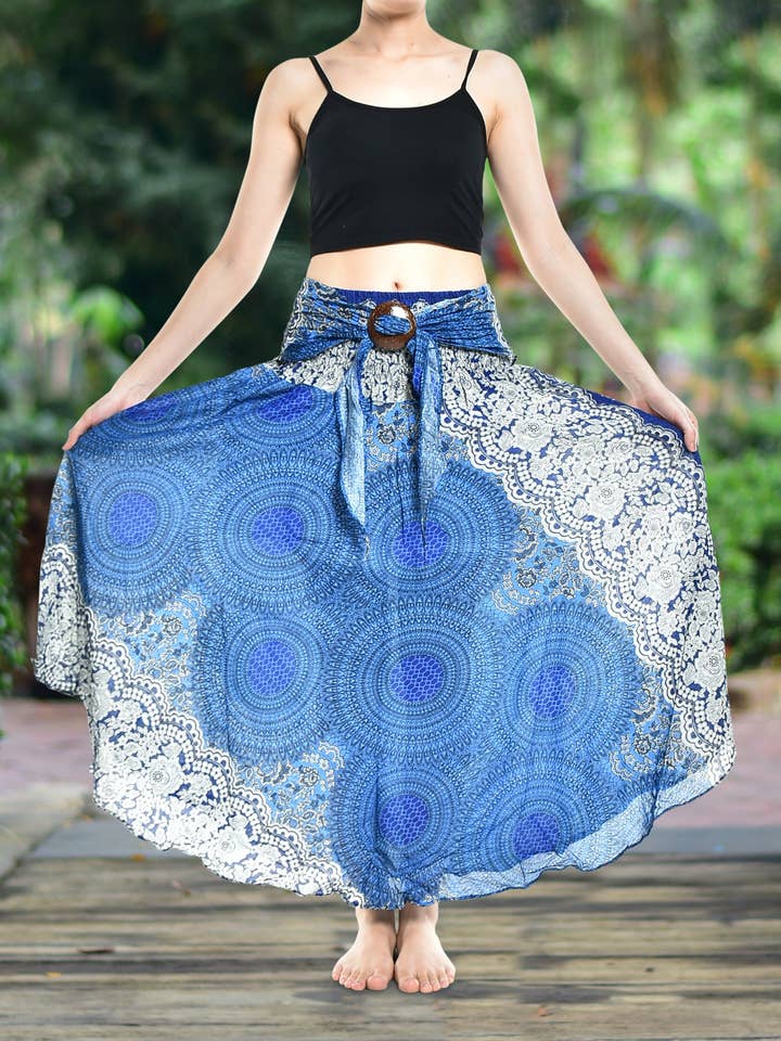 Blue Marble Long Skirt With Coconut Buckle S-3XL for wholesale by Bohotusk