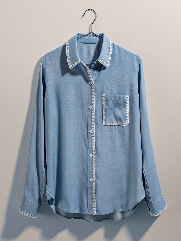 Boho Western Silky Scalloped Casual Shirt for wholesale by Fashion Week