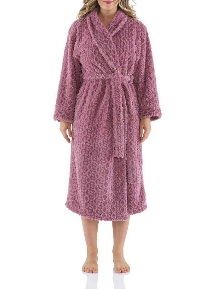 Mauve Shawl Collar Lux Sherpa Fleece Dressing Gown for wholesale by Magnolia Lounge
