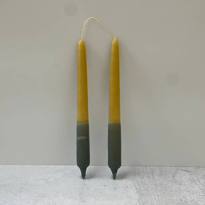Hand Dipped Blue Ombré Beeswax Taper Candles 9” - Set of 2 for wholesale by Good Deeds Market