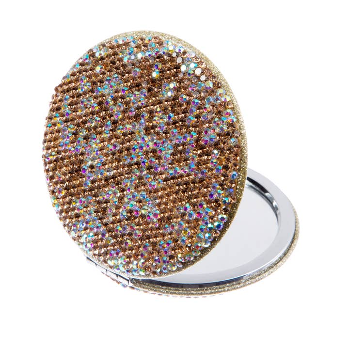 Ole - Wholesale Compact Mirror - Circle Ceramic Rhinestone Folding Makeup Mirror M044917