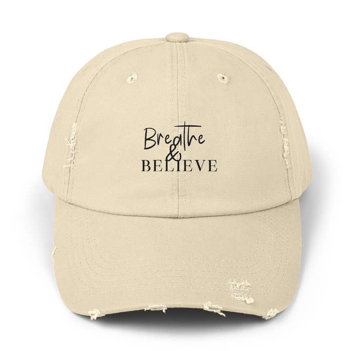 Breathe and Believe - Unisex Distressed Cap - Casual Style for Everyday Wear for wholesale by Ritzy Herb