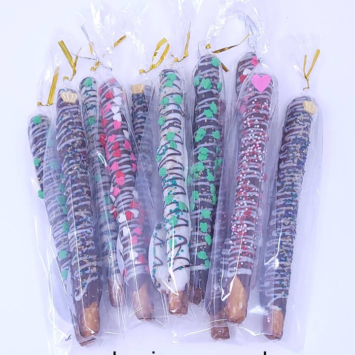 Wild Angel Treats, LLC - Wholesale Chocolate Covered Sweets - Chocolate Dipped Pretzel Rods - Christmas