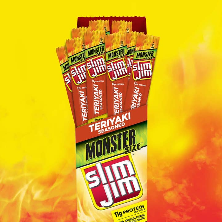 Shop The King - Wholesale Jerky - Slim Jim Monster Smoked Meat Stick, Teriyaki Seasoned, Packed with Protein, 1.94-oz. Stick 18-Count