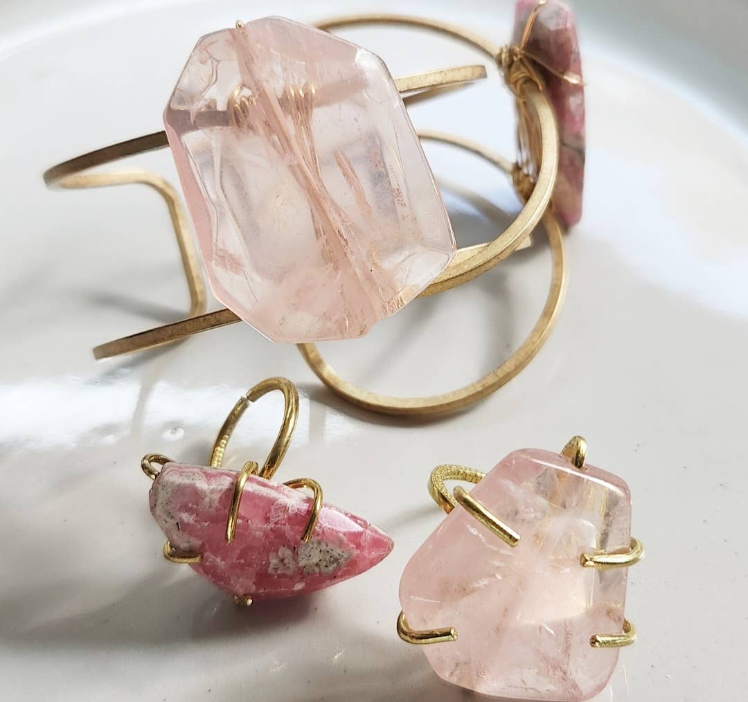 Sara Sela Jewelry - Wholesale Cuff Bracelet - Madagascar Rose Quartz, Rhodochrosite & Brass Cuff Bracelets1
