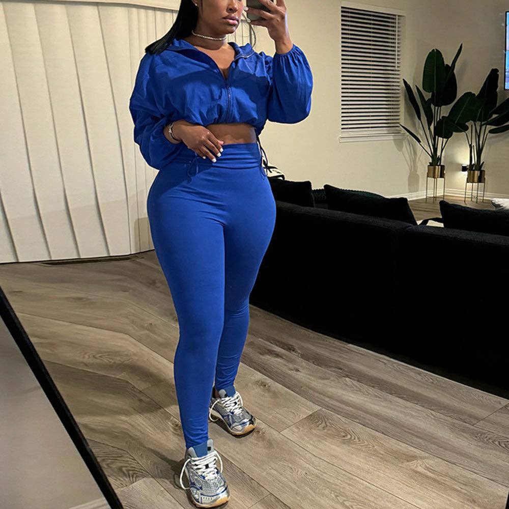 MB Fashion Wholesale - Wholesale Activewear Set - Women's - MB FASHION Zip-Up Crop Jacket & High-Waist Leggings Set 1552LY4