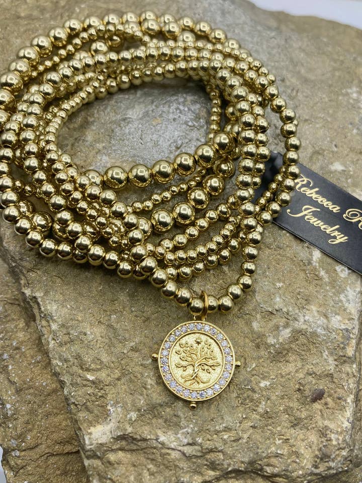 Tree of Life Gold Charm Bracelet for wholesale by Rebecca Ray Jewelry