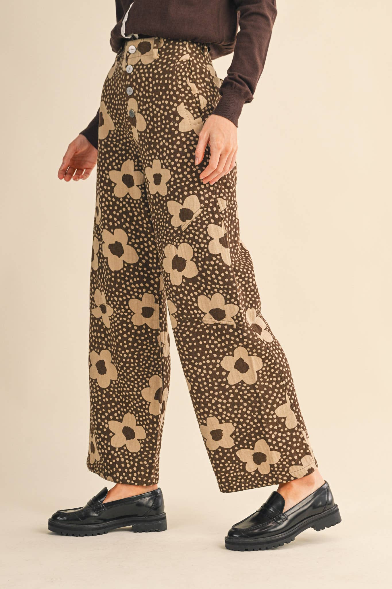 &MERCI - Wholesale Pants - Women's - FLORAL PRINT HIGH WAISTED PANTS MP421414