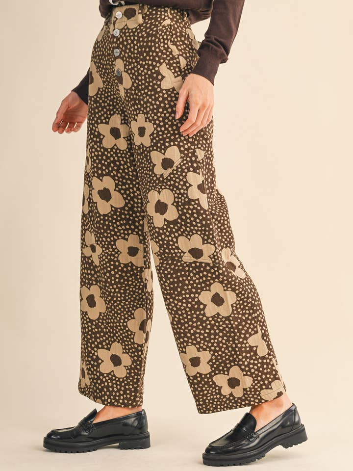 &MERCI - Wholesale Pants - Women's - FLORAL PRINT HIGH WAISTED PANTS MP421414