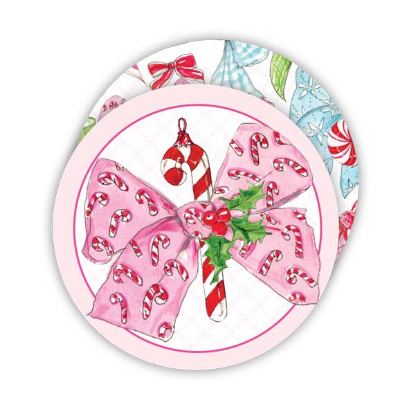 Lyserød julesløjfe med Candy Canes Round Coaster for engroshandel hos RosanneBeck Collections
