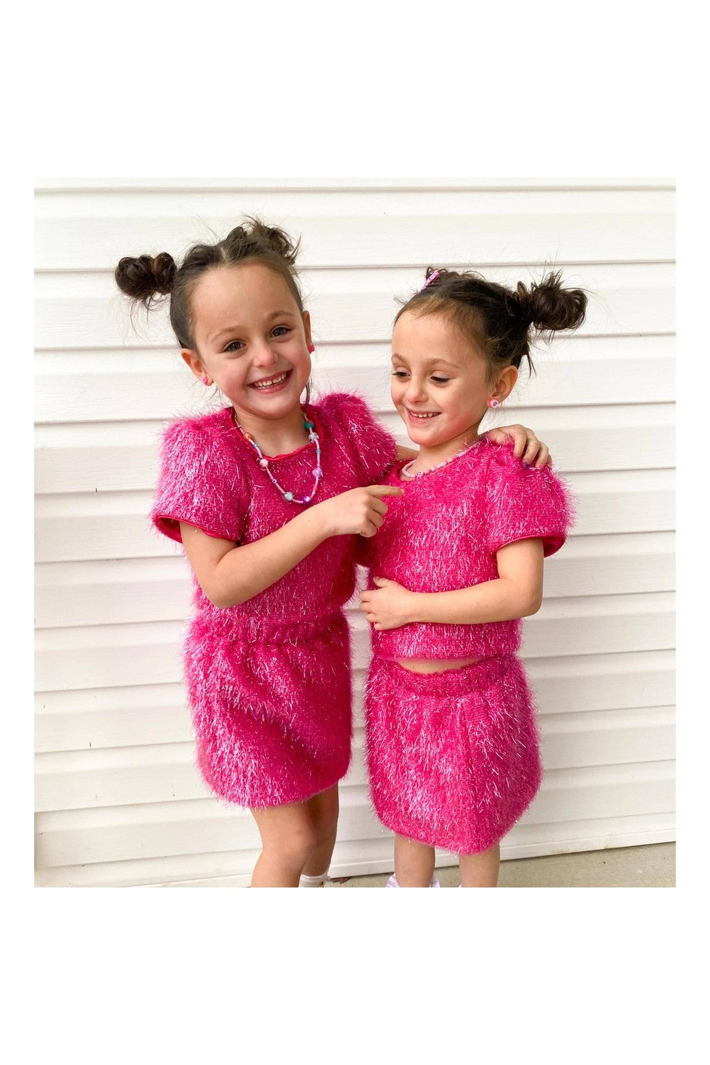 Three Wildflower Designs - Wholesale Top & Skirt Set - Kids - Pink Sparkle Tinsel Set4