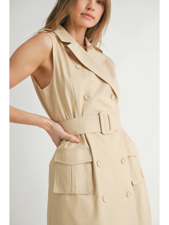 IVORY COMBO LD1869 Sleeveless Trench Coat Dress for wholesale on Faire