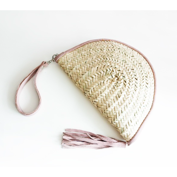 High crafty – wholesale Make-up/cosmetic bag – Pink Moroccan Makeup Pouch – Handmade Palm Leaf & Leather Cl2