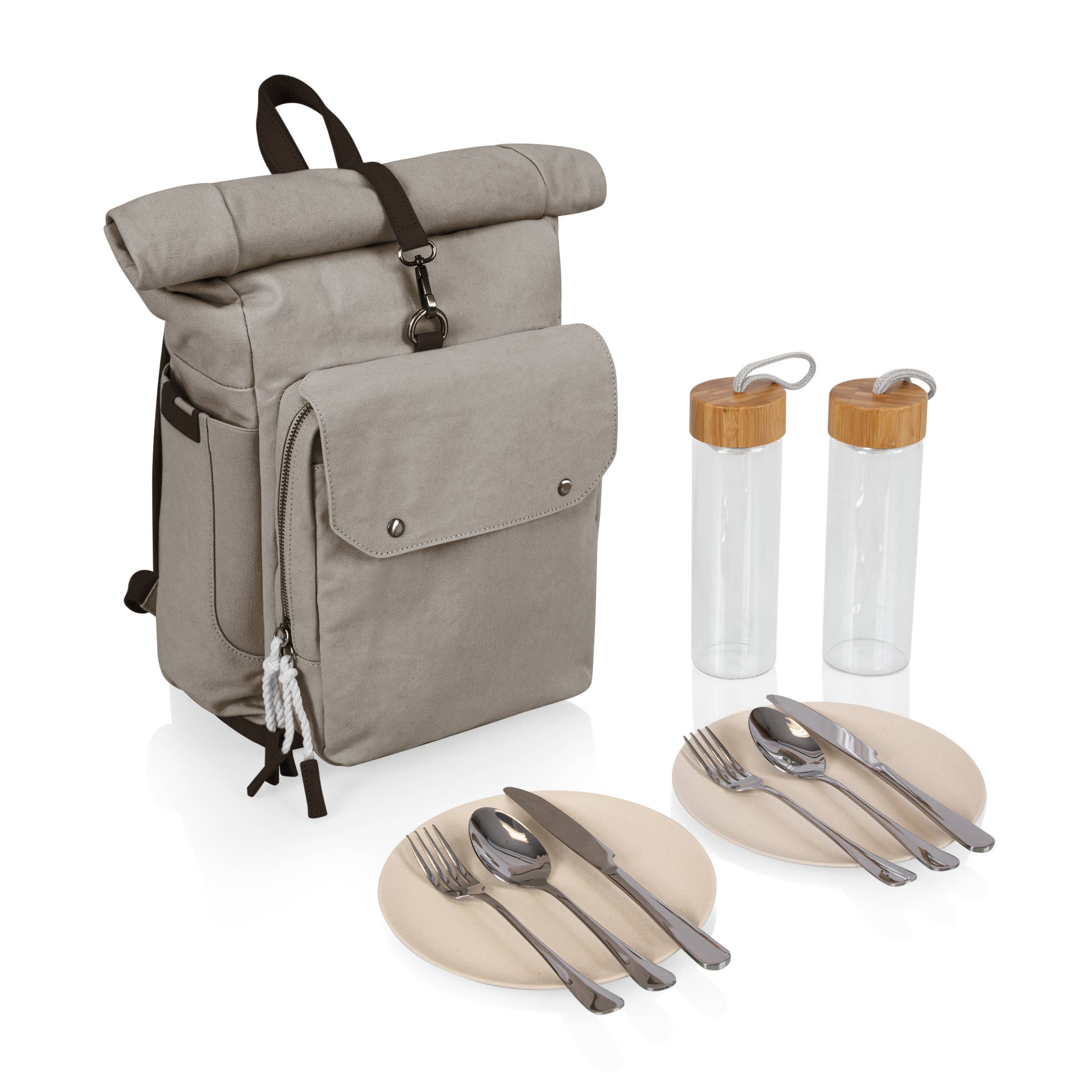 Picnic Time Family of Brands - Wholesale Cooler/Cooler Bag - Carmel Roll Top Picnic Backpack Cooler with Components5