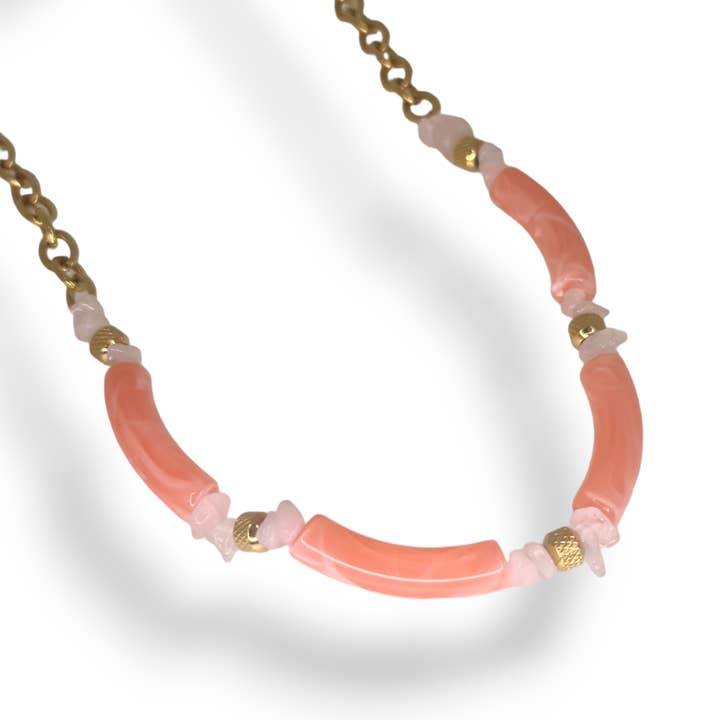 COLLANA IN RESINA IN ACCIAIO INOSSIDABILE CON PIETRE IN ORO ROSA per la vendita all'ingrosso da parte di Mayachi