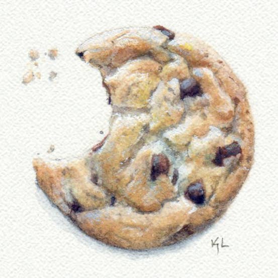 Peinture à l'aquarelle miniature en forme de biscuit aux pépites de chocolat - Impression artistique pour la vente par Karen Libecap Tiny Paintings