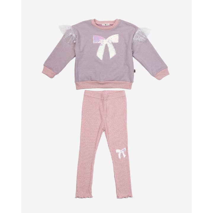 Glitter Bow Frill Sweatshirt Set for wholesale by Petite Hailey