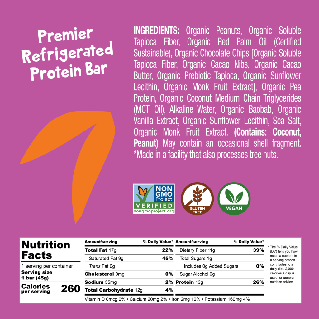 Bhu Foods - Wholesale Snack Bar - KETO Protein Bar - Peanut Butter Chocolate Chip Cookie Dough (8 bars)8