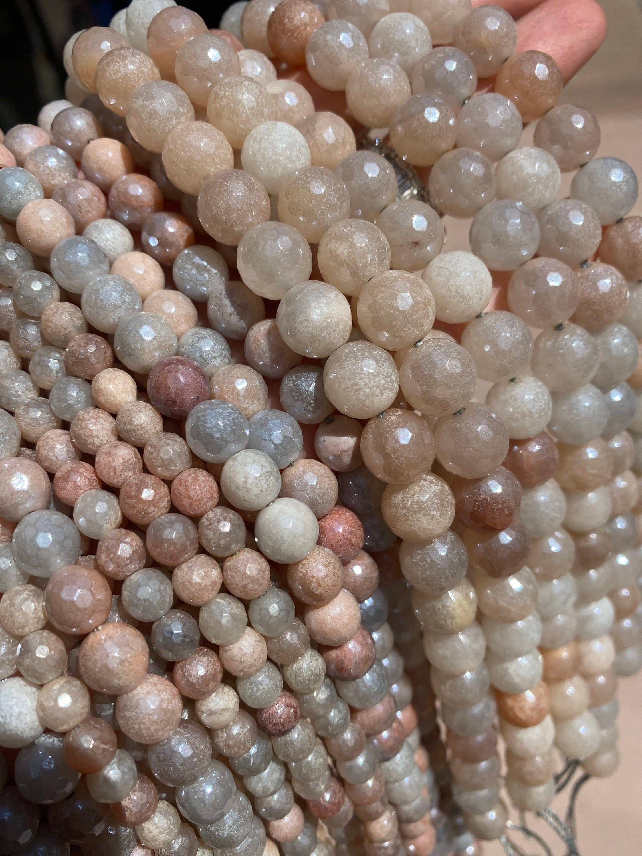 The Bead Bazaar - Wholesale Beads - Sunstone Beads For Jewelry Making, Iridescent Pink Gemstone Beads, Pastel Pink Faceted Beads, Light Pink Sunstone Bulk Wholesale Mala Beads2