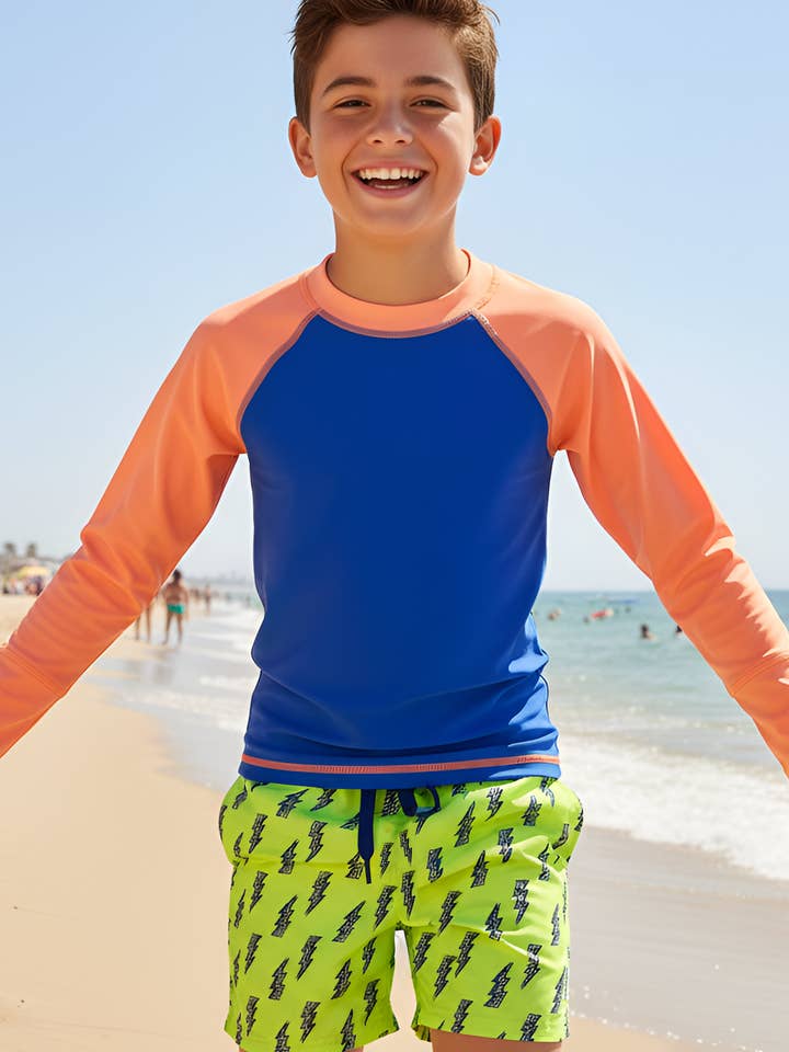 Dylan Boys Lightning Bolt Print Board Shorts for wholesale by Limeapple