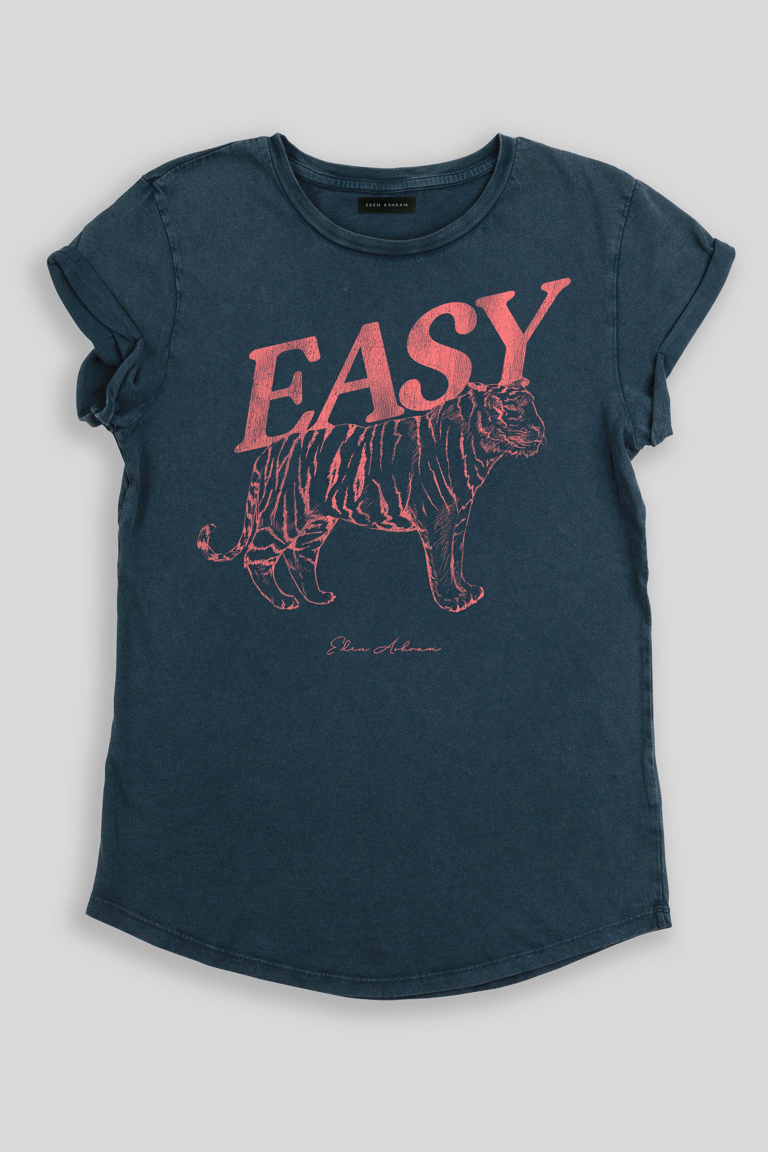 Eden Ashram - Vendita all'ingrosso Maglietta serigrafata - Donna - T-shirt premium con maniche arrotolate Easy Tiger6