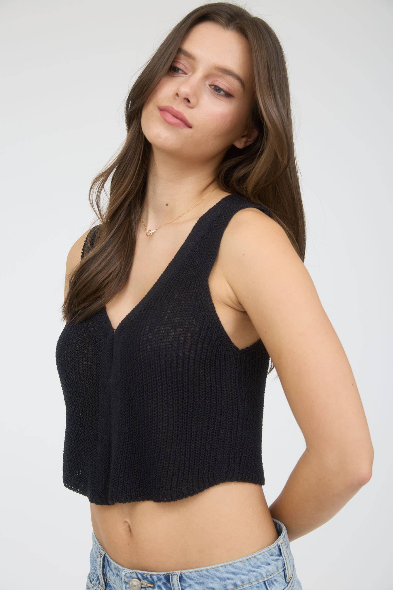 The Workshop Studio - Vendita all'ingrosso Gilè imbottito - Donna - Gilet a maglia senza maniche con chiusura frontale a gancetto2