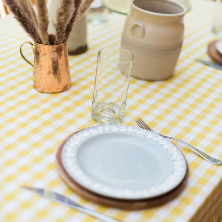 Galley and Fen - Vendita all'ingrosso Tovaglie - Tovaglia in cotone 100% giallo a quadretti con balza11