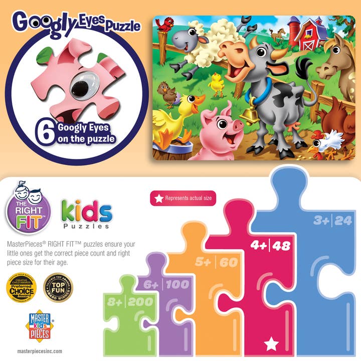 Masterpieces Puzzles - Wholesale Puzzle - Kids - Googly Eyes - Farm Animals 48 Piece Jigsaw Puzzle2