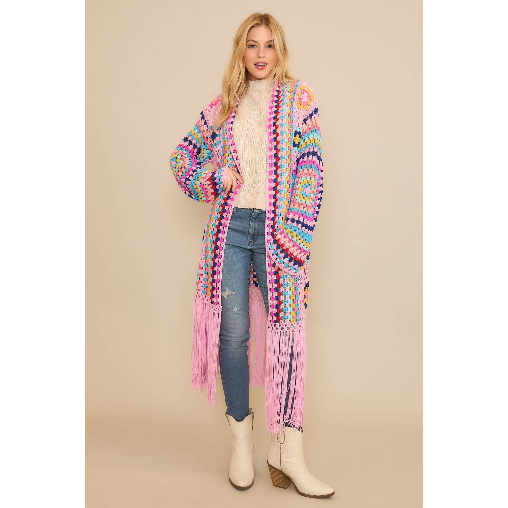 Sweet Generis - Wholesale Cardigan - Women's - COLORFUL CROCHET FRINGE CARDIGAN DUSTER7