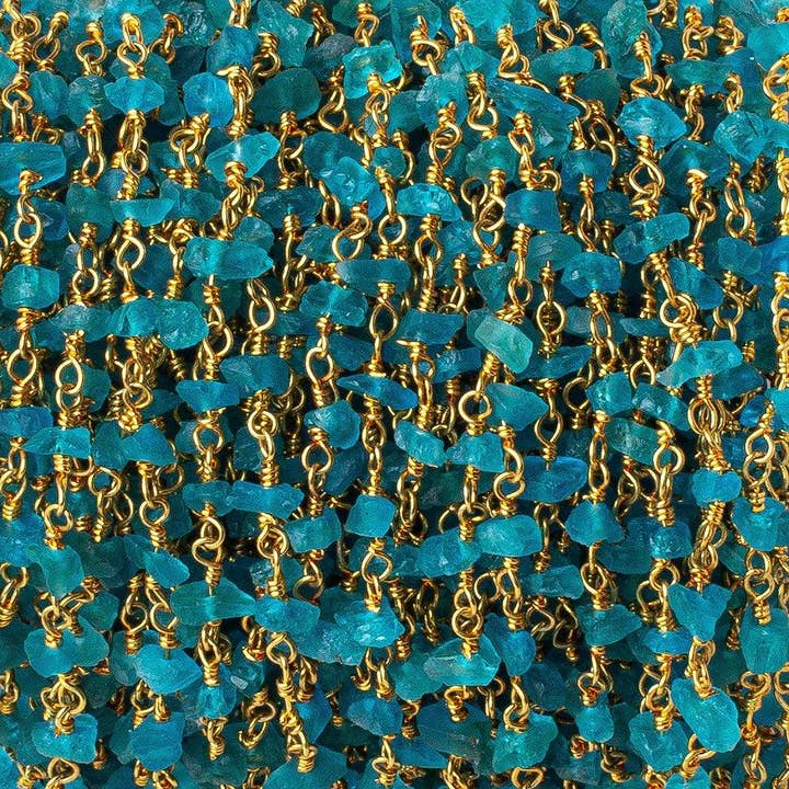 Neon Apatite chips on Vermeil Chain by the foot 40 beads per for wholesale by Beads of Cambay