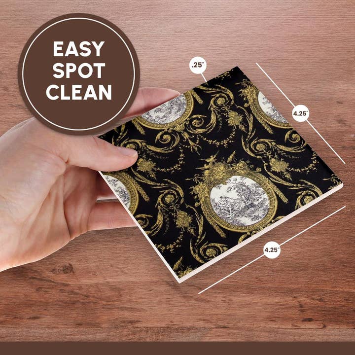 3dRose - Wholesale Coasters - 3dRose, French toile. Gold and Black., Coaster6