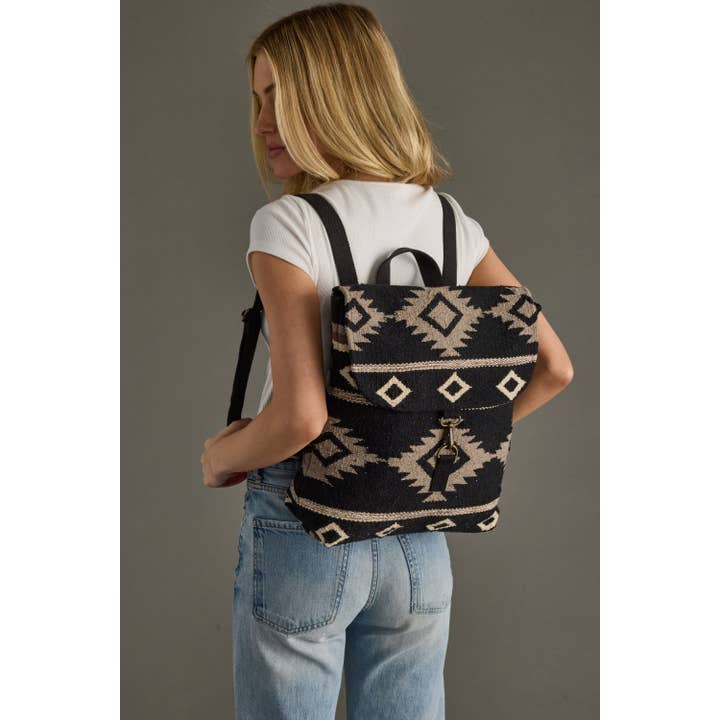 Panache Apparel Co. - Wholesale Backpack - Women's - Black, Taupe & Cream Aztec Backpack