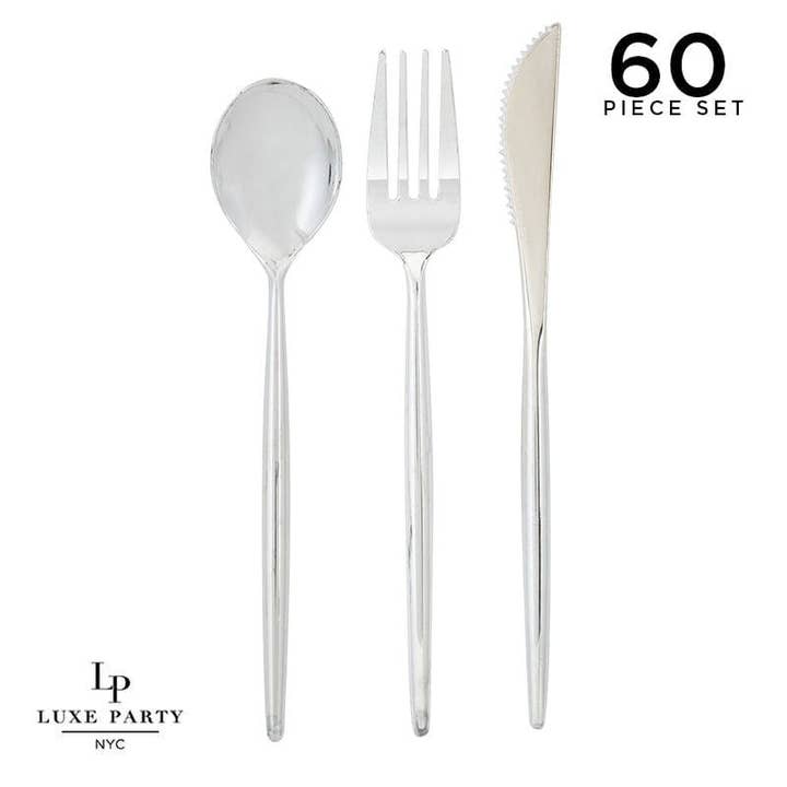 Matrix Silver Plastic Cutlery Set | 60 Pieces for wholesale by Luxe Party