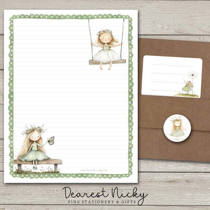 Set di Scrittura Lettere Grandi Garden Girl - 21,6 x 28 cm per la vendita all'ingrosso da parte di Dearest Nicky / Mouse & Wren