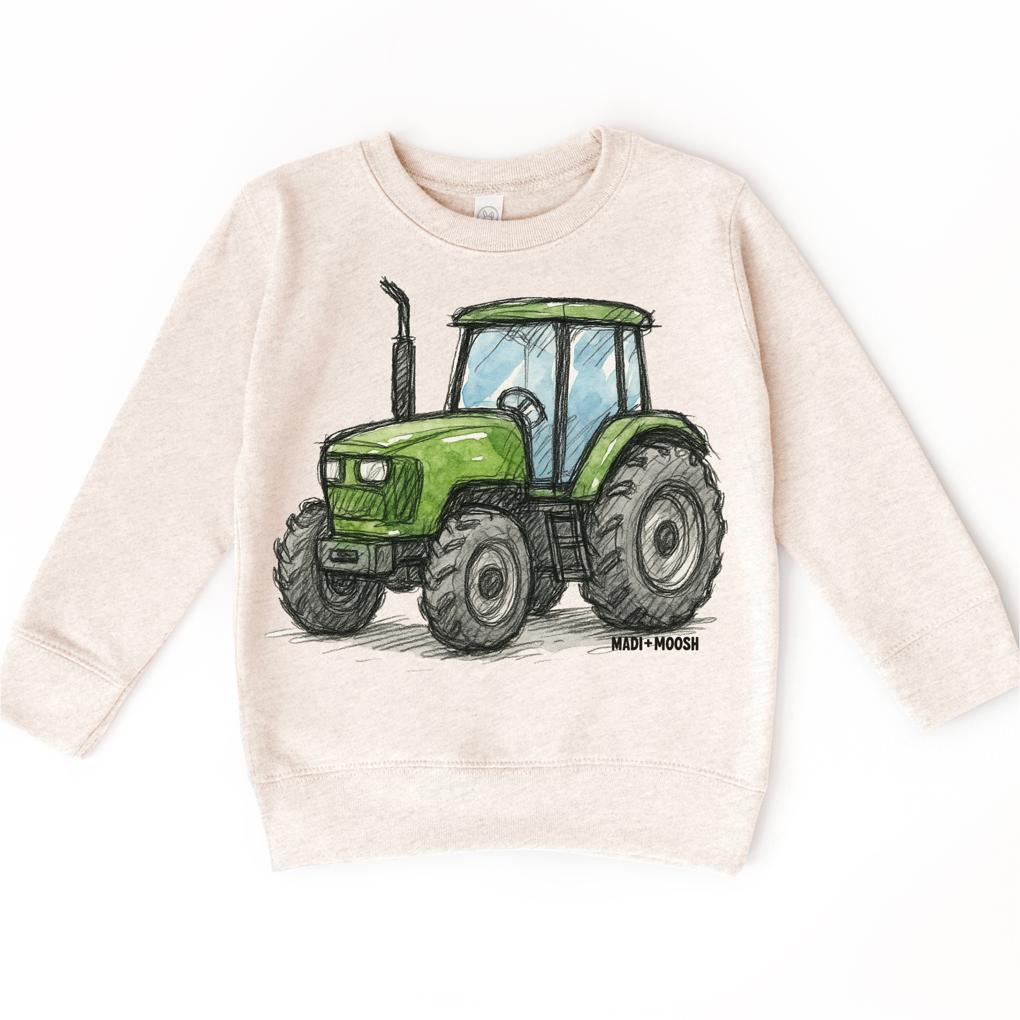 Madi Moosh - Wholesale Screen Printed T-Shirt - Kids - Green Farm Tractor Country T-Shirt - Retro Sketch Art Tee6