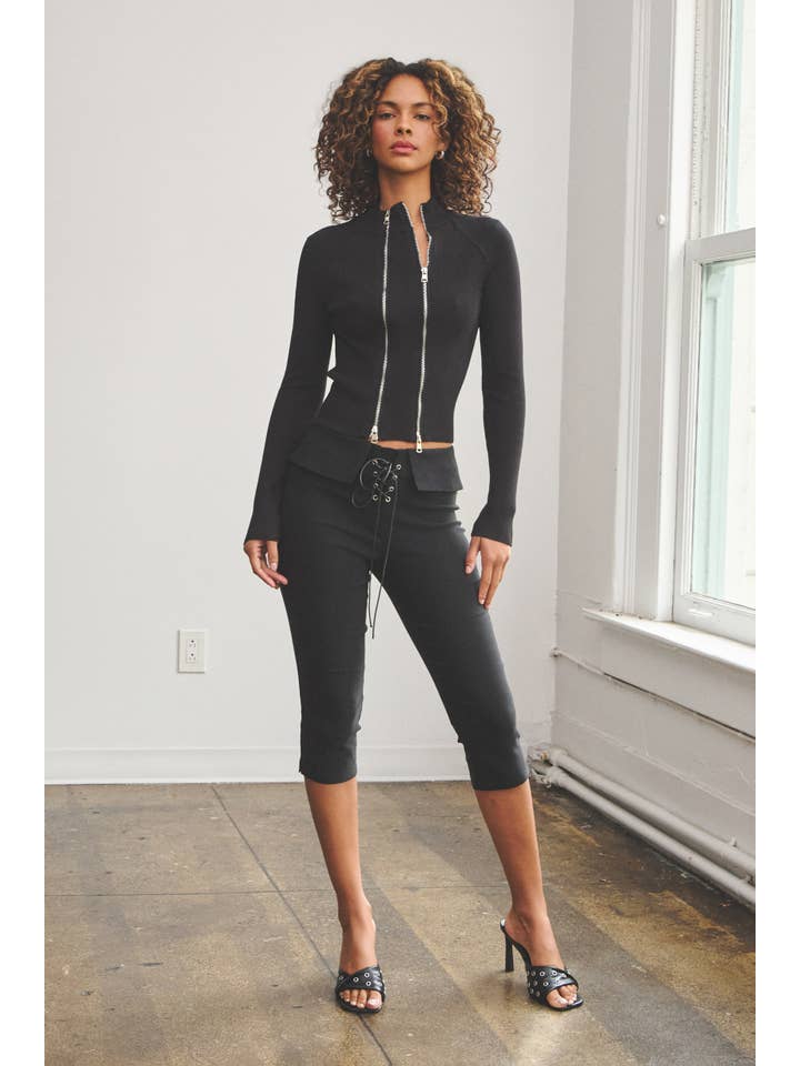 No Vacancy - Wholesale Knit Top - Women's - Double zipper detail ribbed mock neck top5