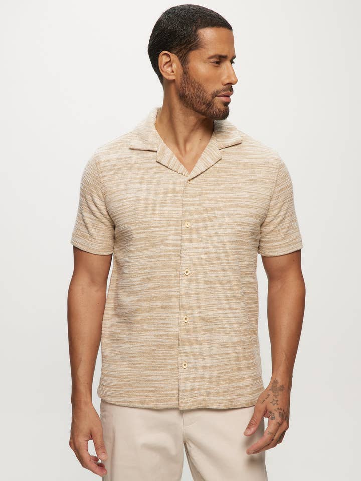 SS Two Tone Sweaterknit Camp Shirts in Ecru Mix for wholesale by Julian & Mark