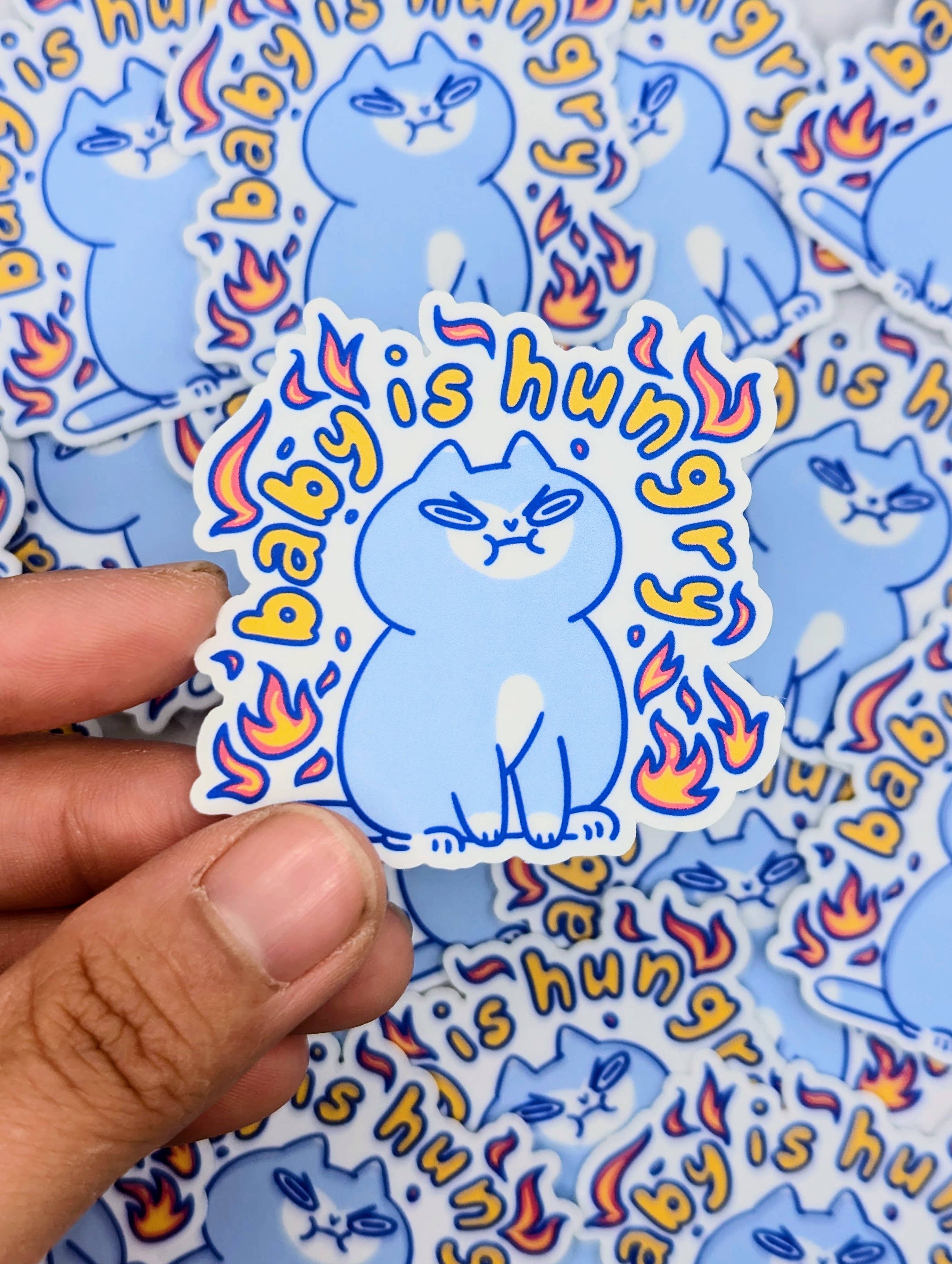lauradzeng – wholesale Sticker – "Baby Is Hungry" Cute Funny Cat Vinyl Sticker2